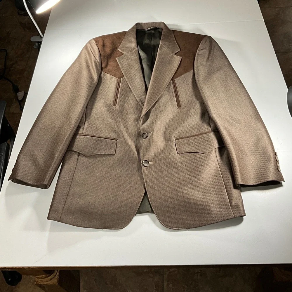 Sheplers Vintage Western Blazer Brown Faux Suede Yoke Sport Coat Mens 42R